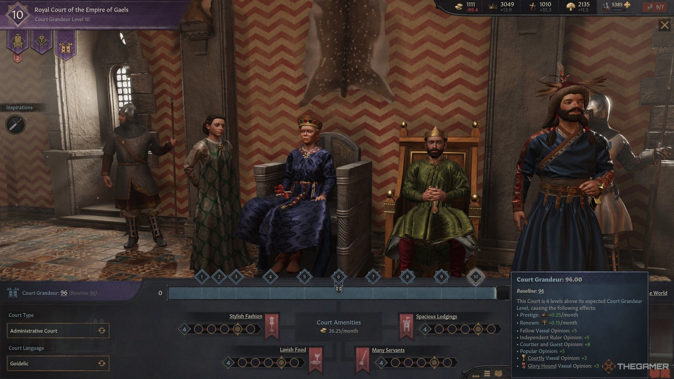 The royal court showing court grandeur in crusader kings 3.