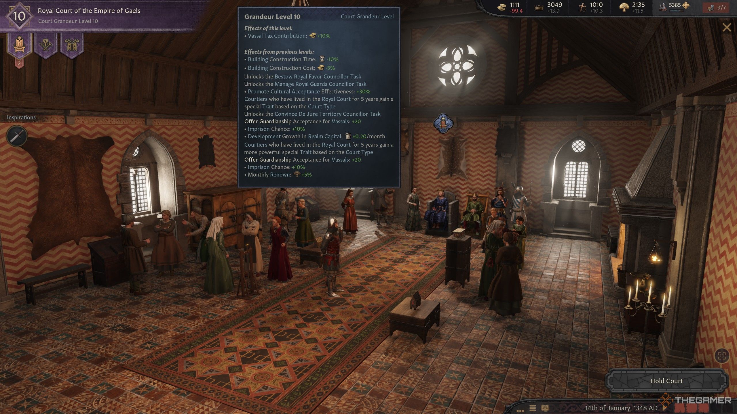 the court grandeur level bonuses in crusader kings 3.