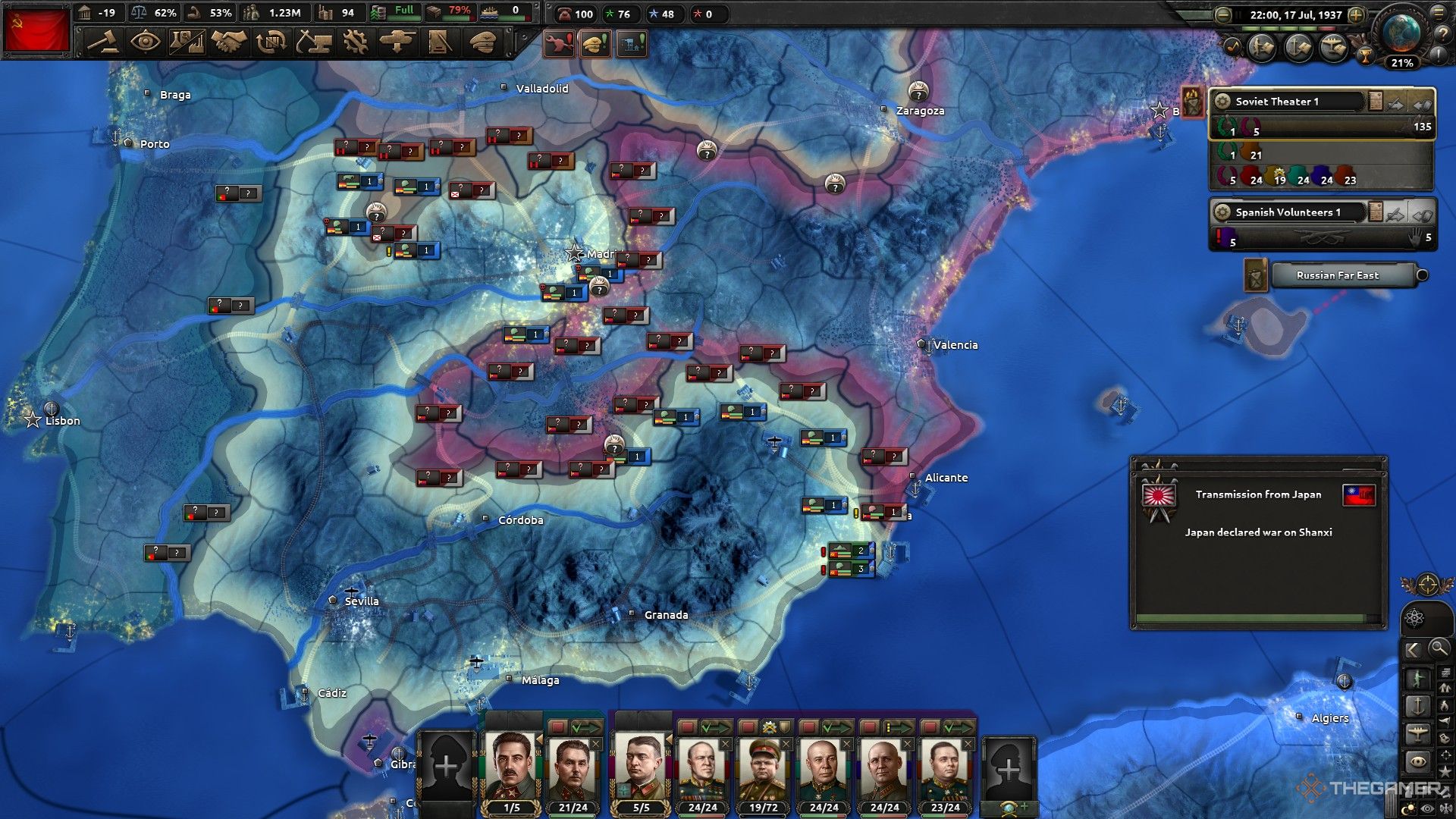 the spanish civil war begins between the republicans and the nationalists in hearts of iron 4.