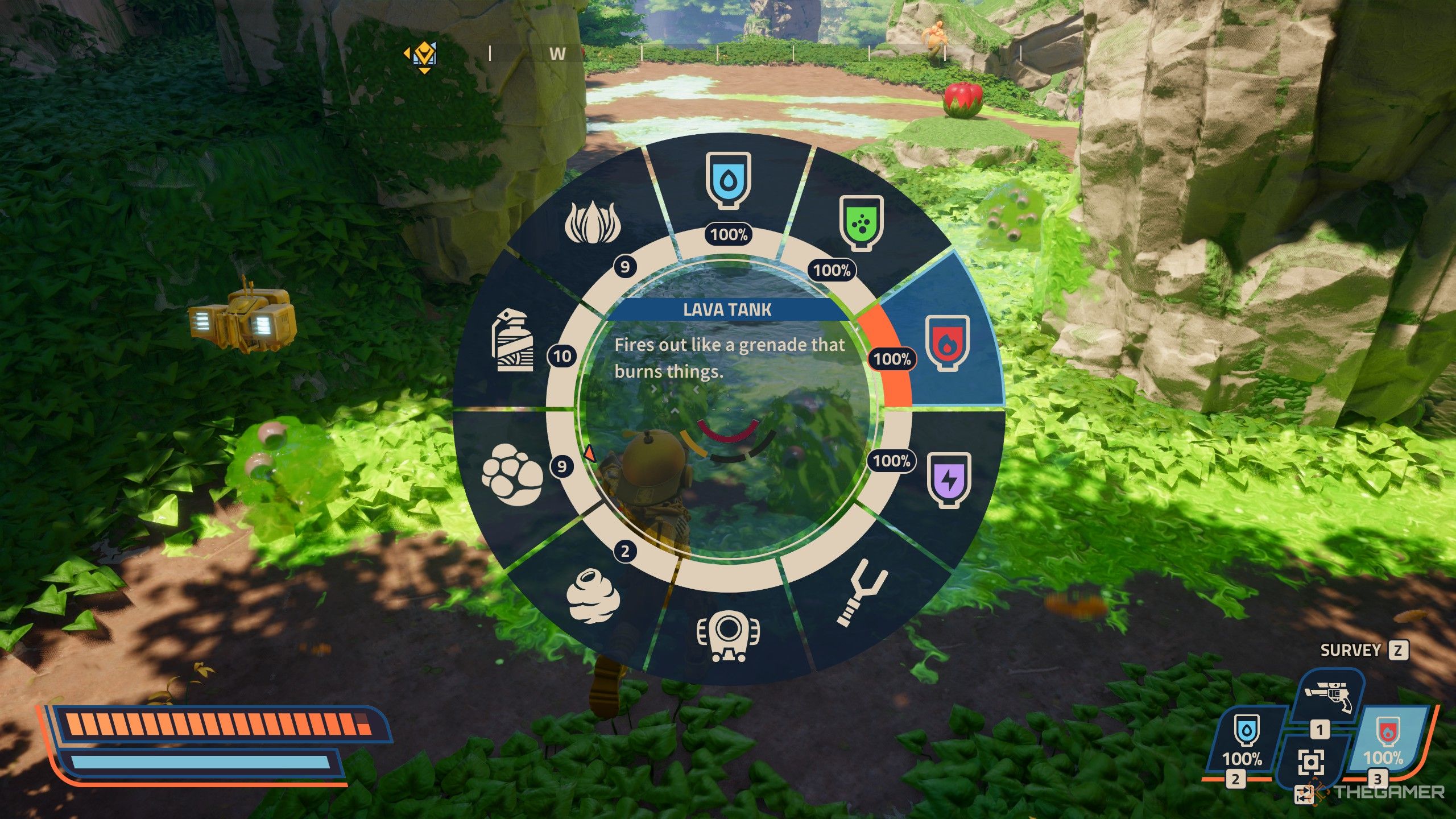 The Lava Tank highlighted in the radial menu in revenge of the savage planet.