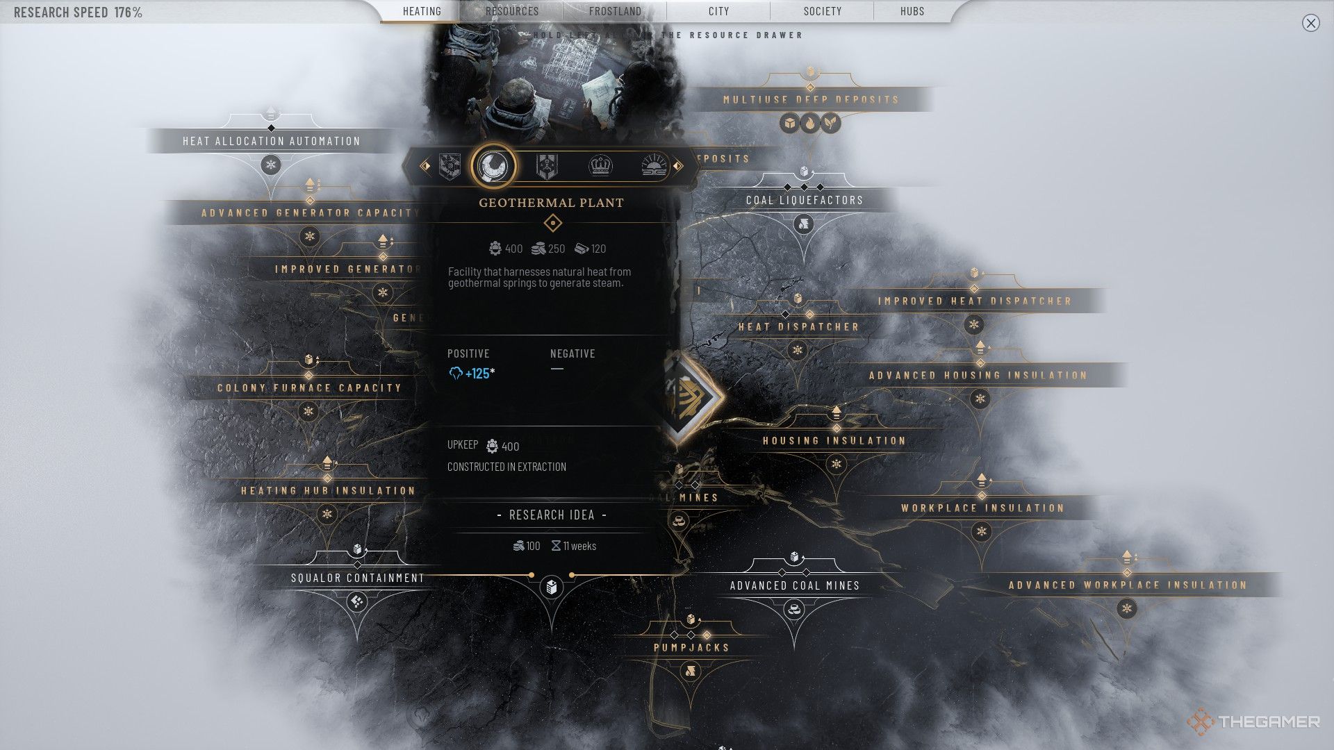 Player prepares to research the Geothermal Plant in Frostpunk 2.