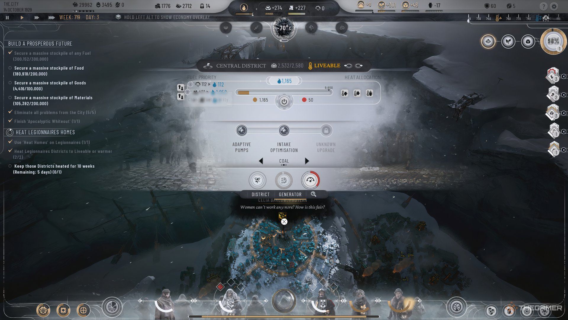 Player looks at the Fuel Priority inside the upgraded generator in Frostpunk 2.
