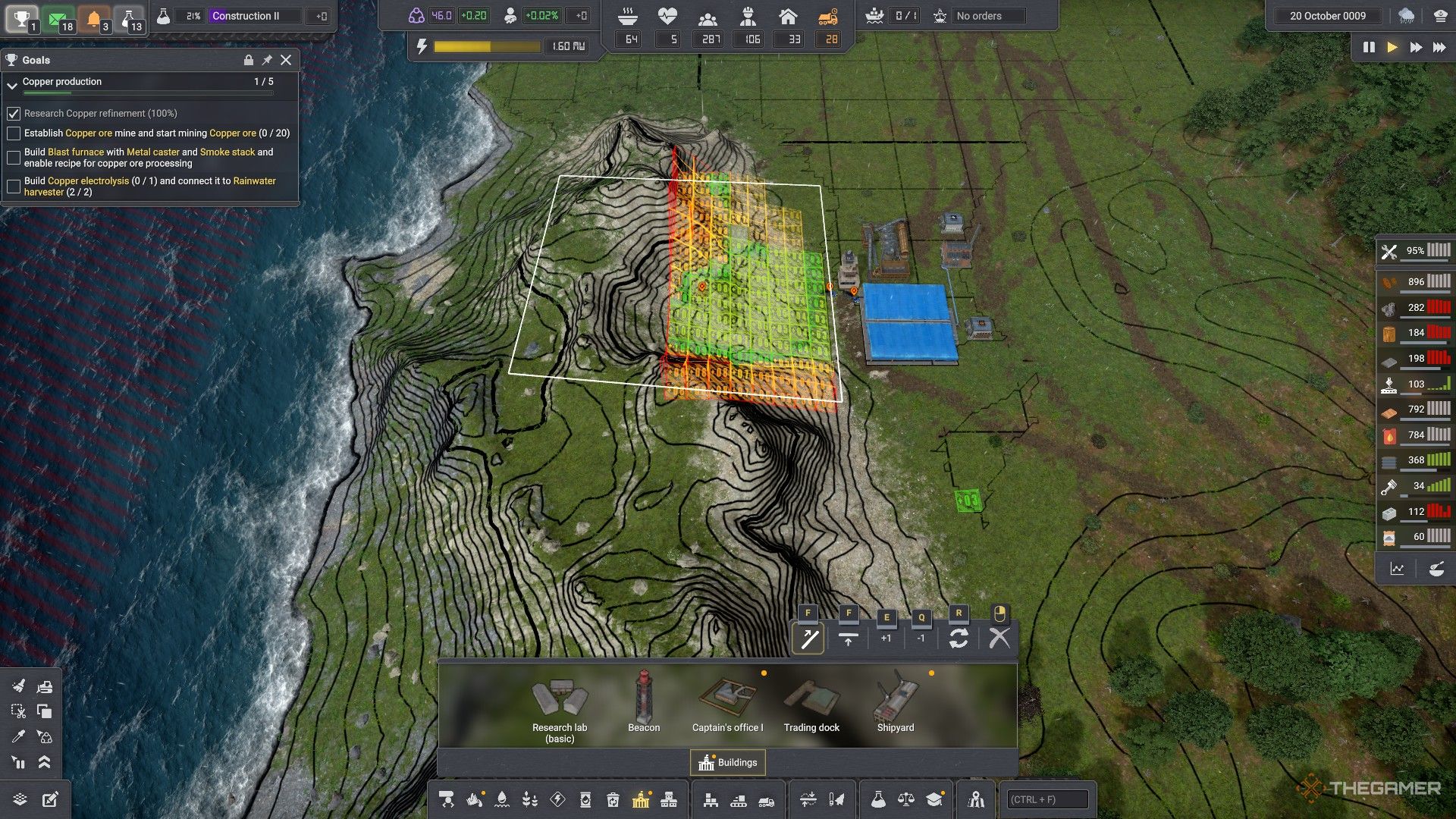 a grid zone is marked for mining and leveling in captain of industry.