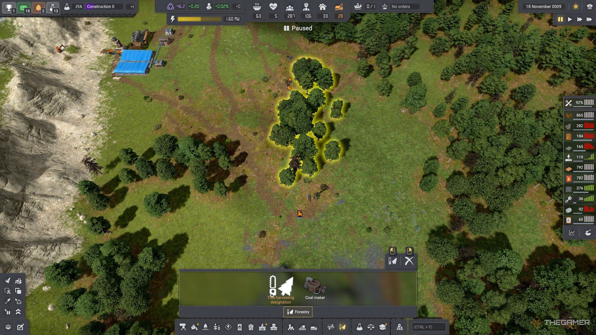 trees are marked to be harvested in captain of industry.