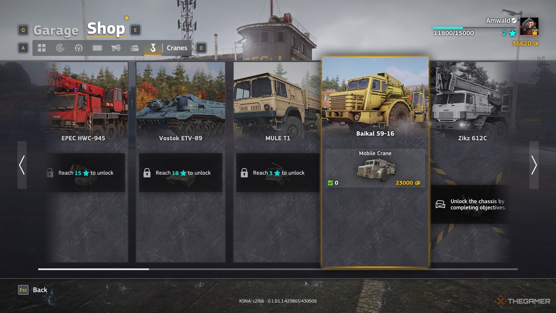 the vehicle shop in roadcraft, with the baikal mobile crane highlighted.