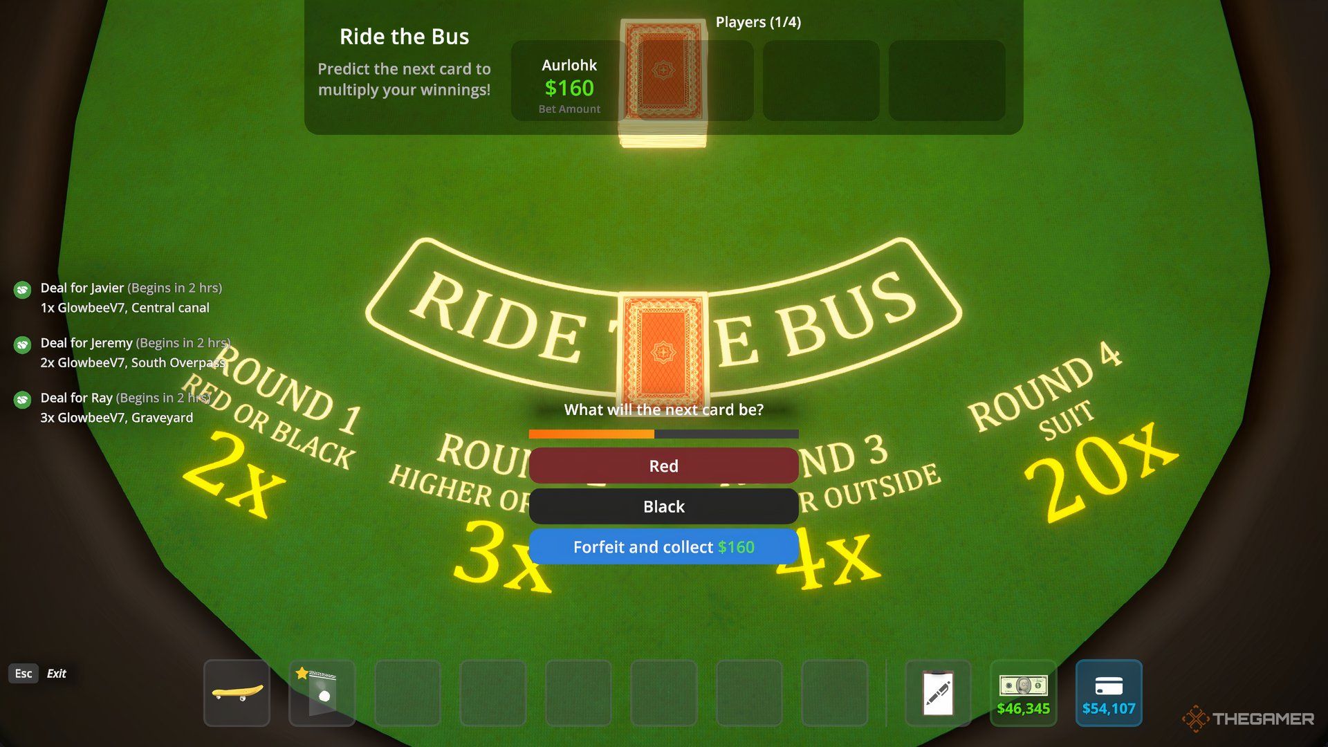 Close up view of green Ride The Bus table with yellow round letters and an option between red or black with a time limit in Schedule 1.