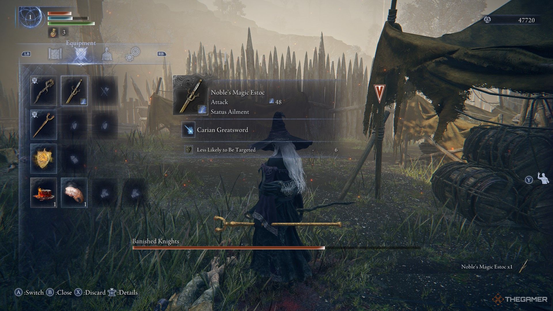Recluse picks up the Noble's Magic Estoc from an encampment in Elden Ring Nightreign.