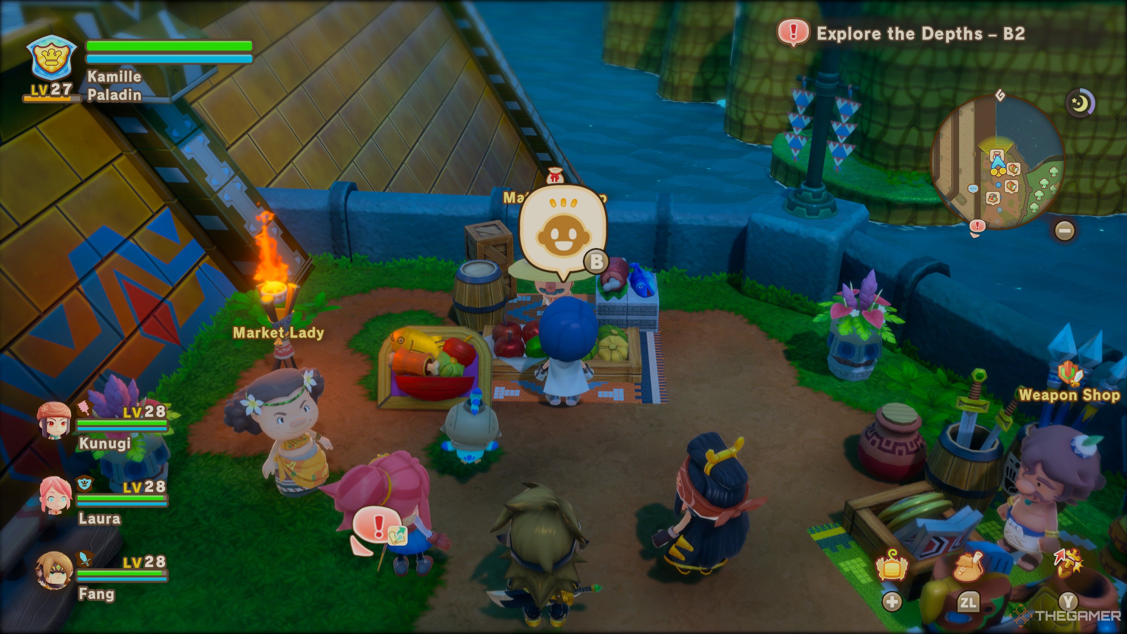 Chatting with the Material Shop owner in Fantasy Life i.