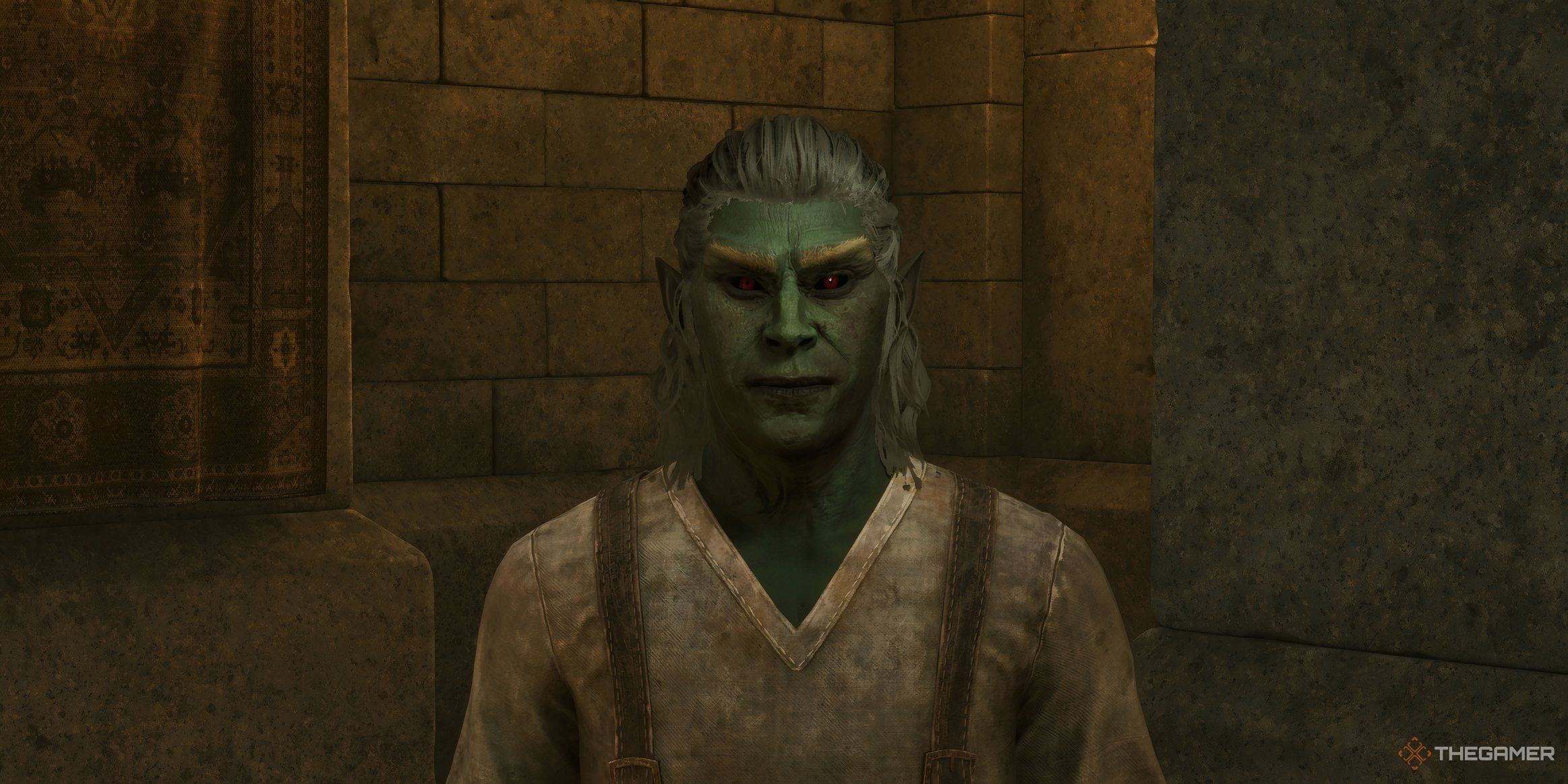 A Dunmer merchant in Oblivion Remastered.