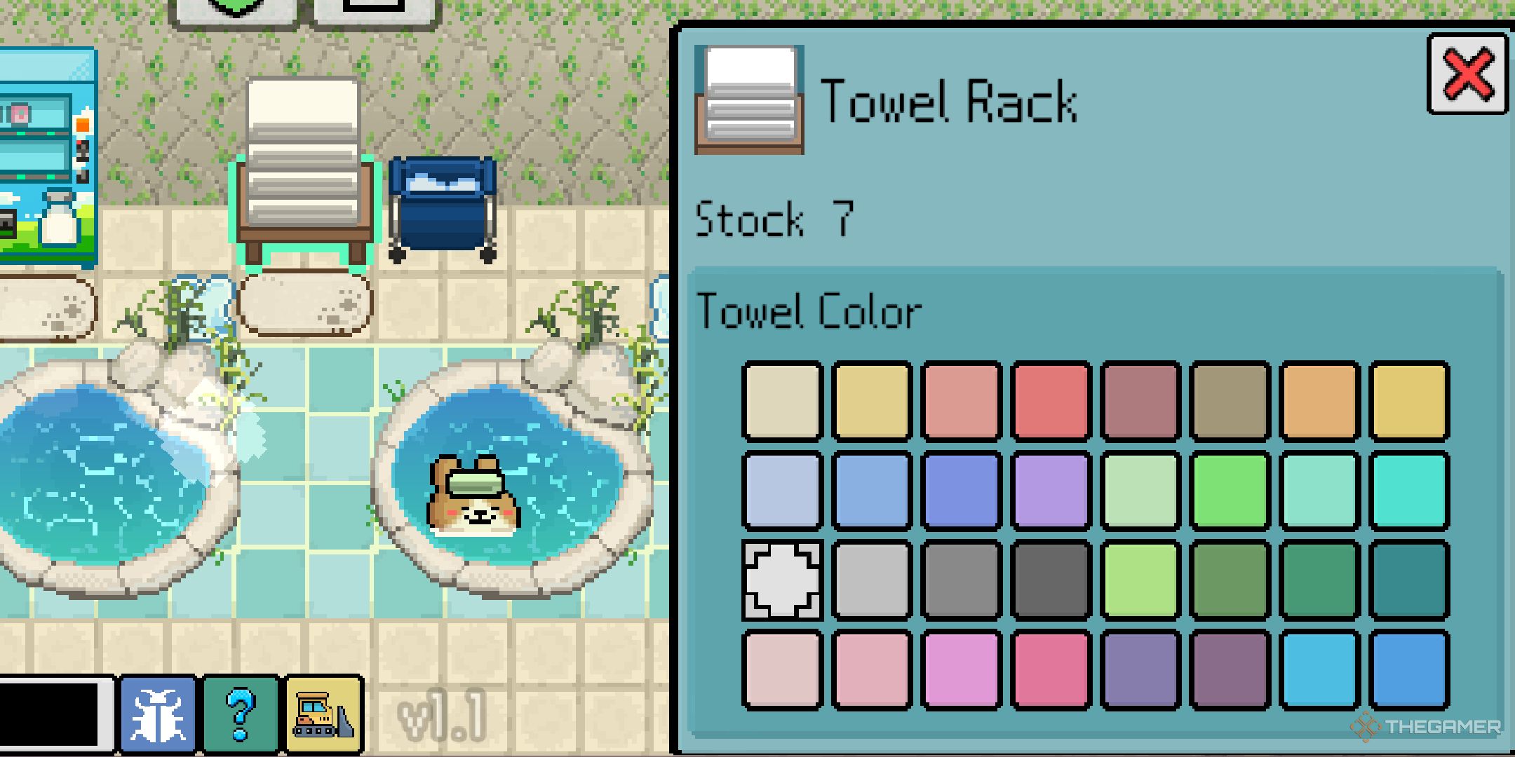 A player customizing towels in Animal Spa.