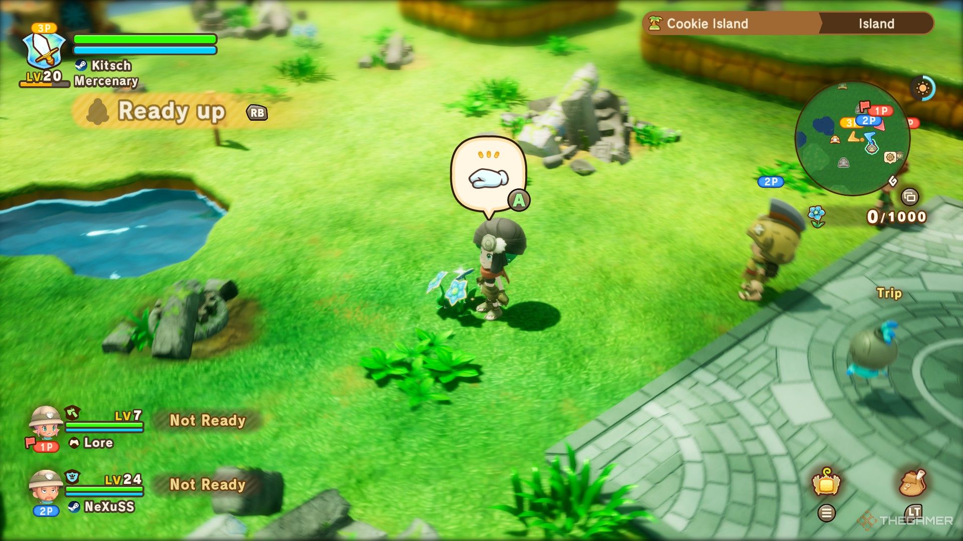 A player gathering Celestia's Gift in another player's base in Fantasy Life i The Girl Who Steals Time.