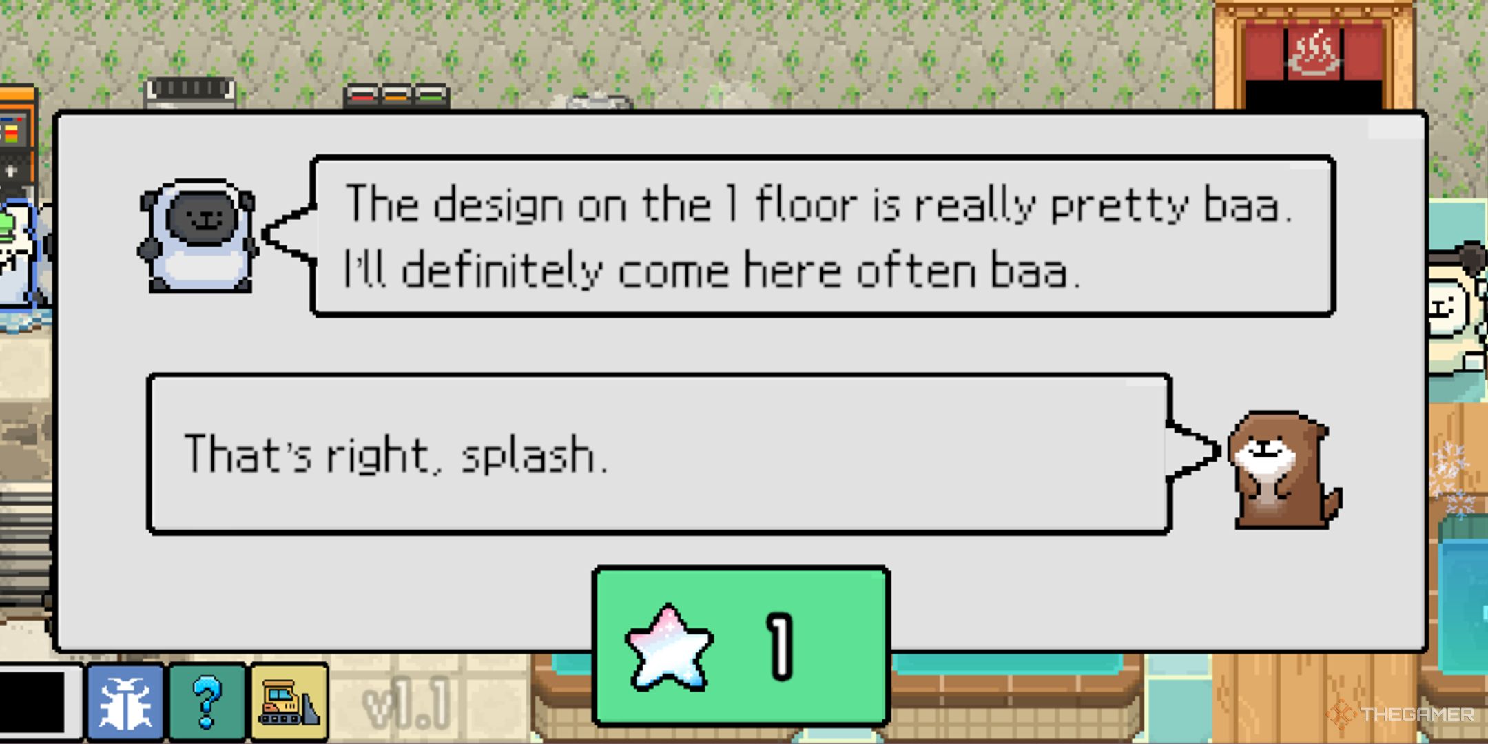 A player looking at the interaction between two guests in Animal Spa.
