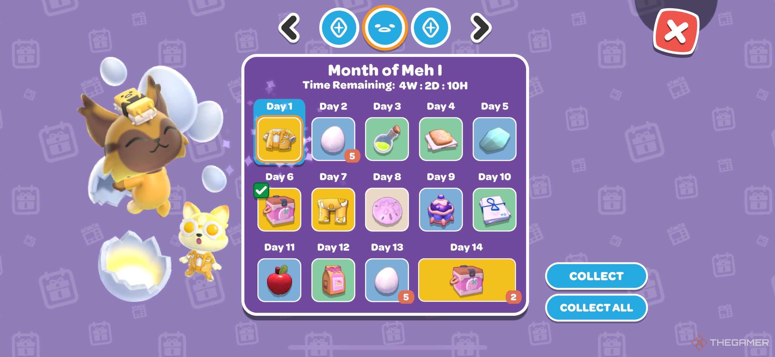 Игрок смотрит на календарь наград Месяца Лени в Hello Kitty Island Adventure.