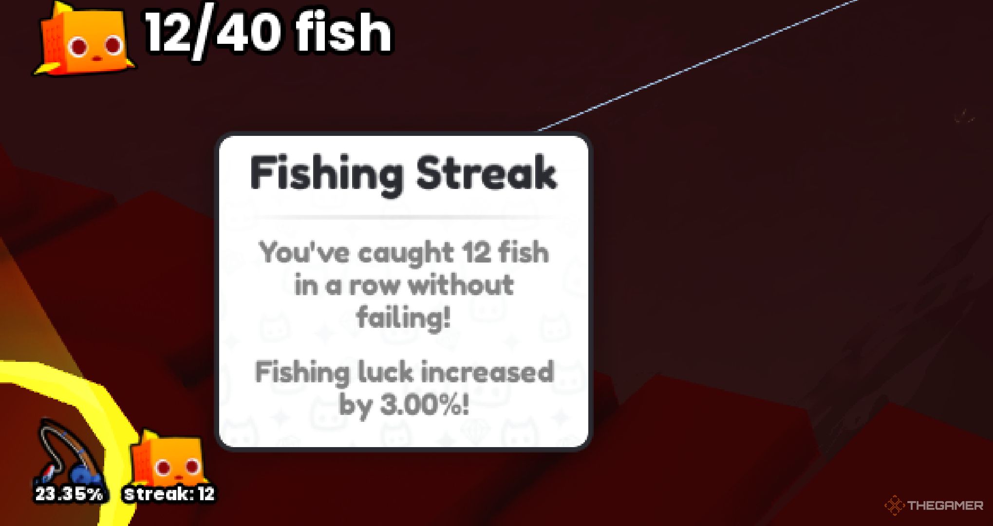 A player looking at their fishing streak in Roblox Pet Simulator 99.