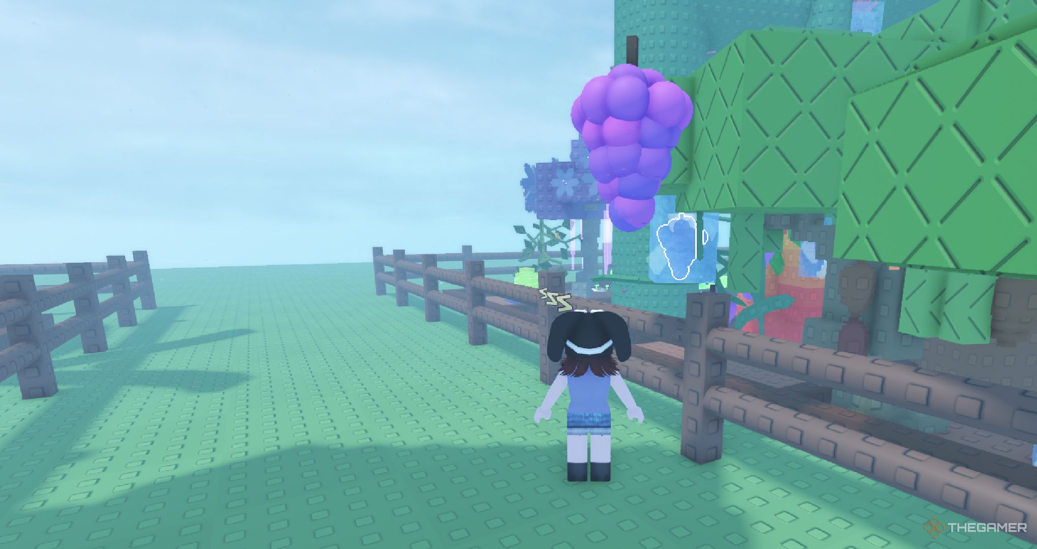 A player standing looking at grapes in Roblox Grow a Garden.