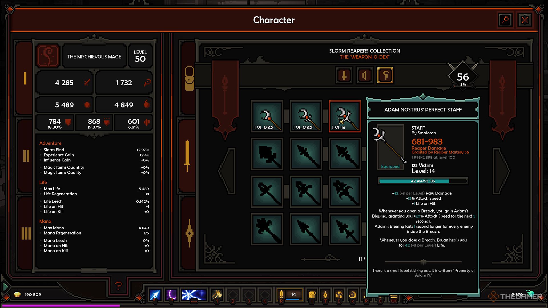 The Adam Nostrus' Staff Slorm Reaper in The Slormancer.