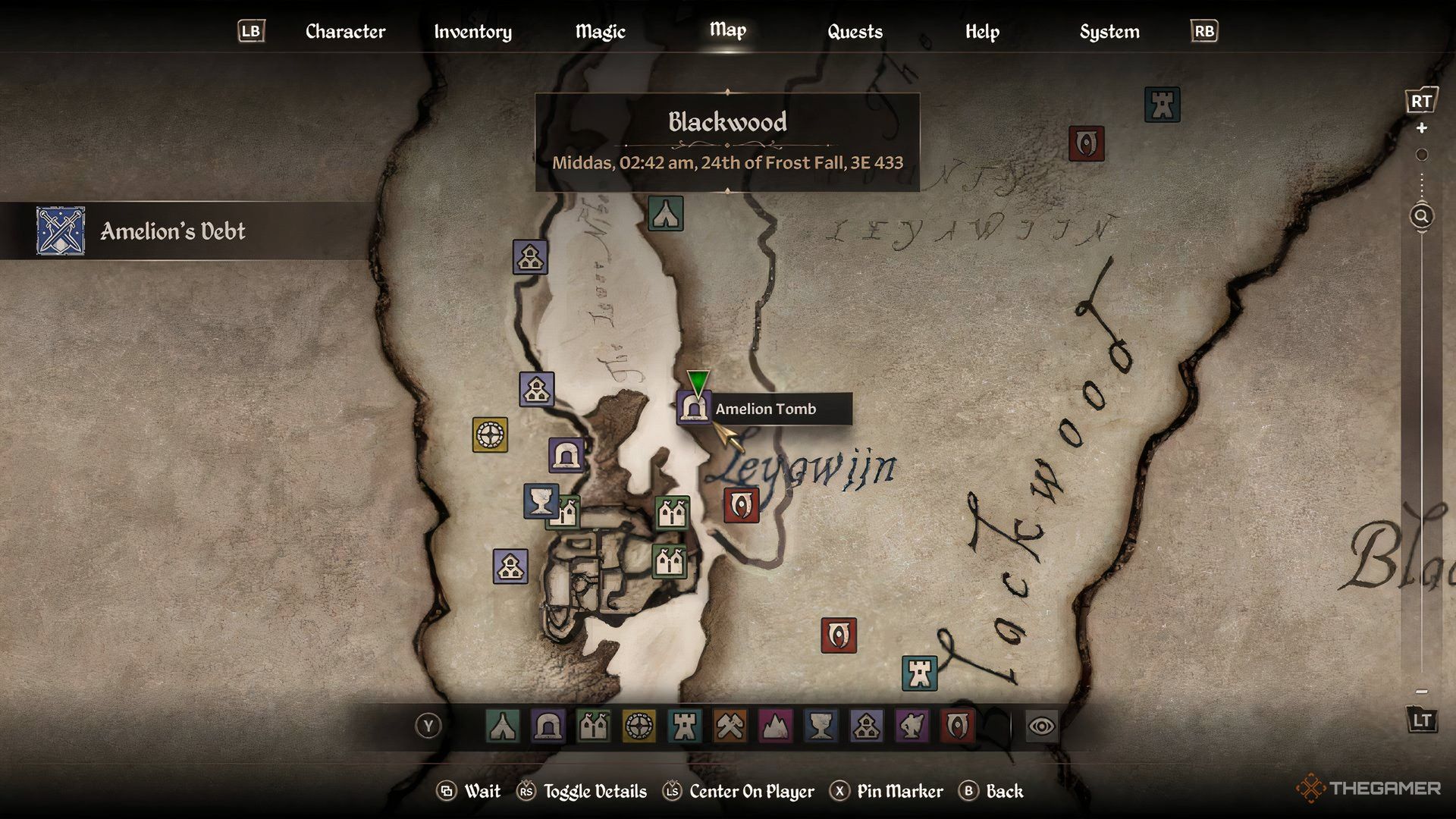 The map location of Amelion Tomb in the Elder Scrolls IV: Oblivion Remastered.