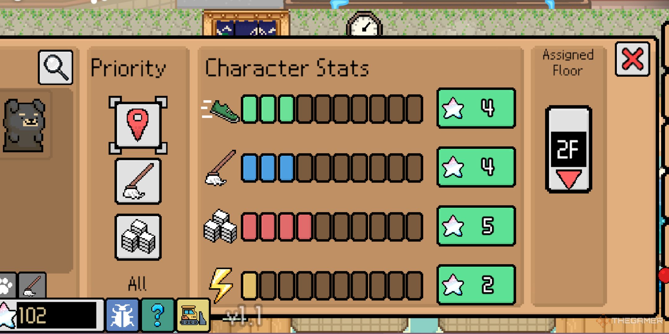 An image of a player looking at staff priority options in Animal Spa.