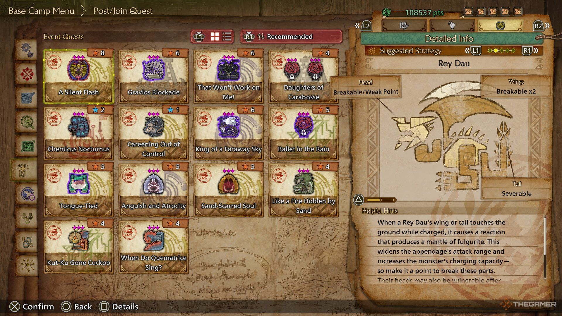 Arch-Tempered Rey Dau detailed info on the left in Monster Hunter Wilds.