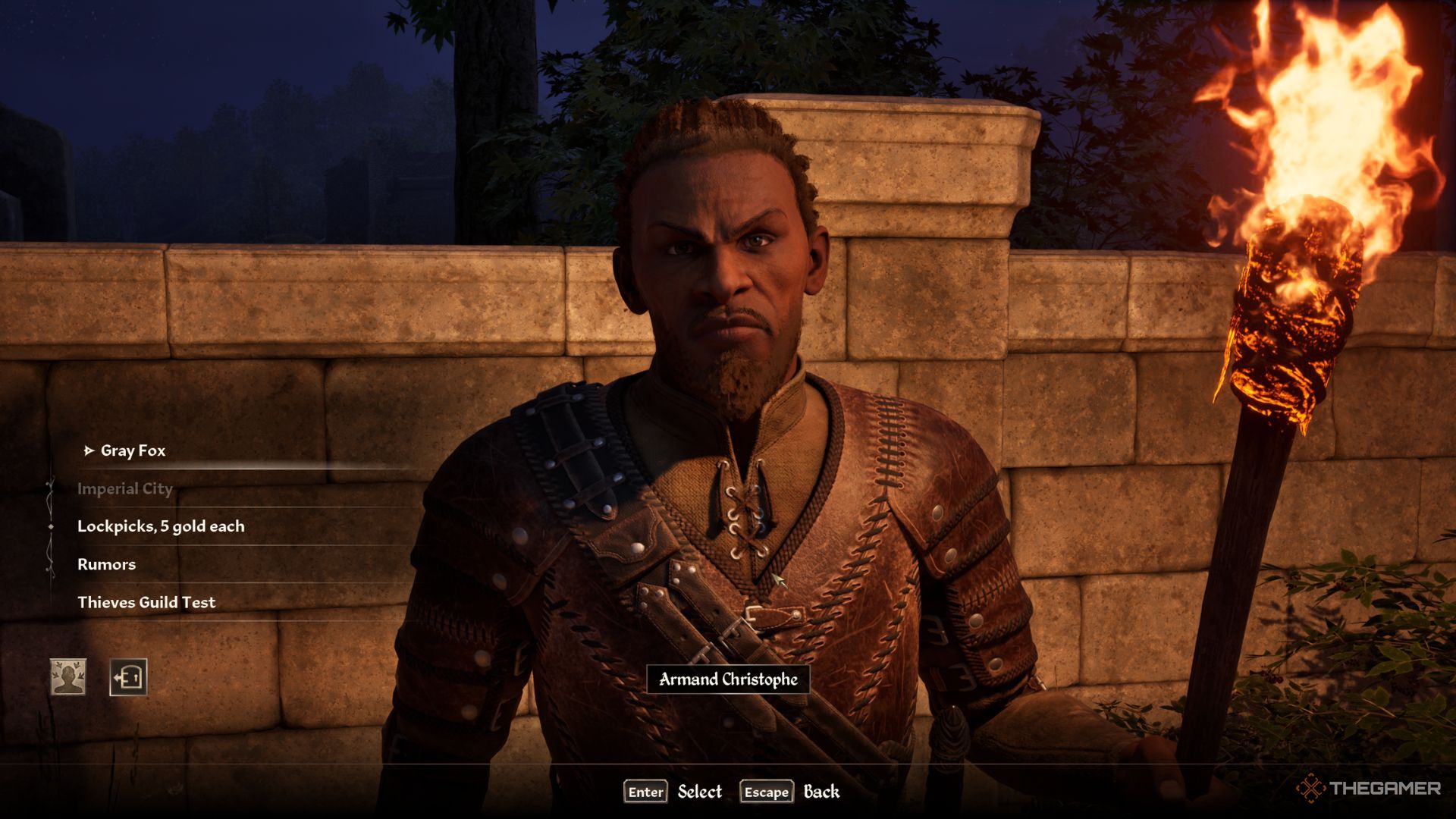 The player character shows Armand Christophe near the Imperial City in Oblivion Remastered.