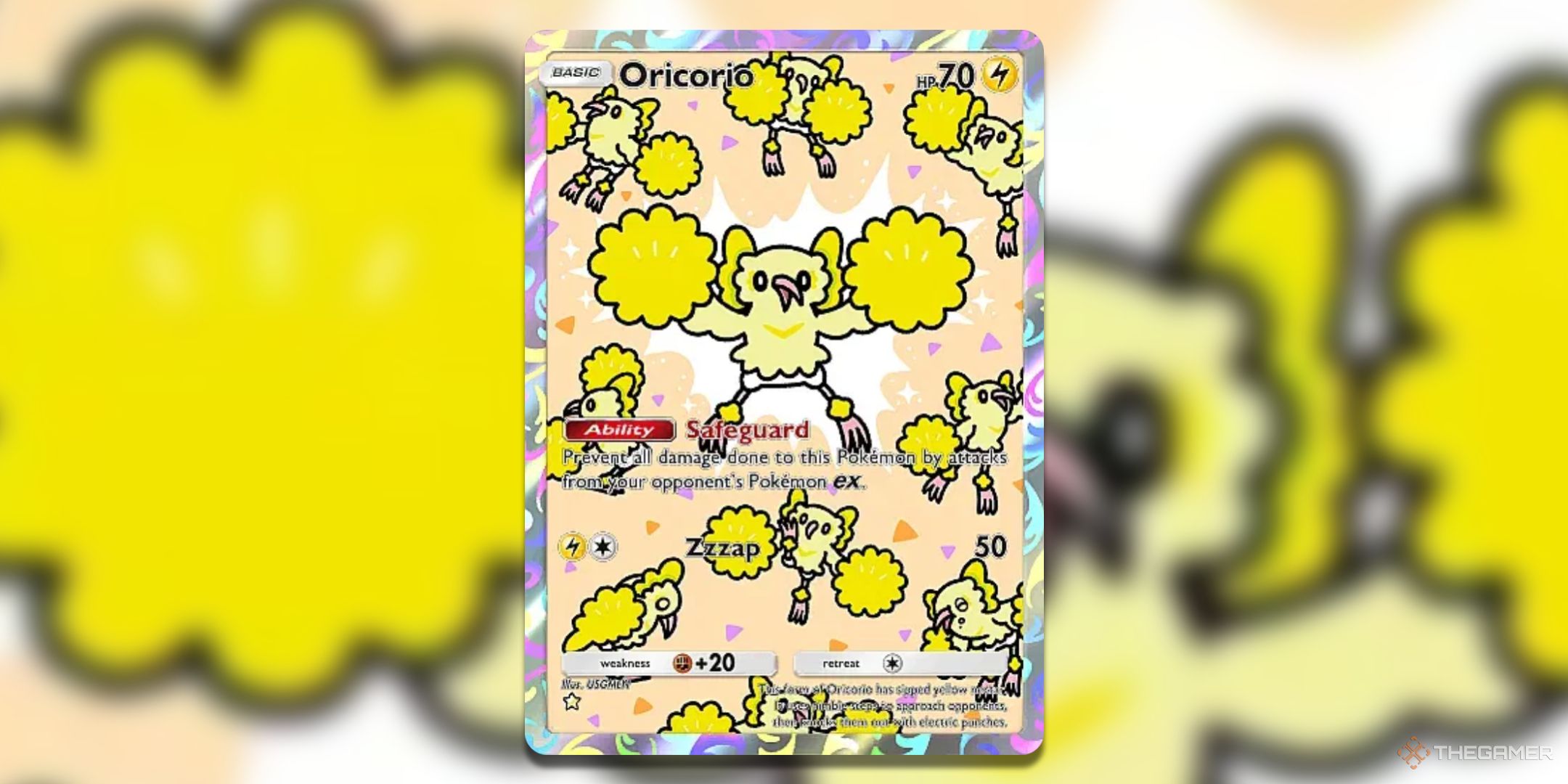 Art rare Oricorio Pokemon TCG Pocket Celestial Guardians card art.