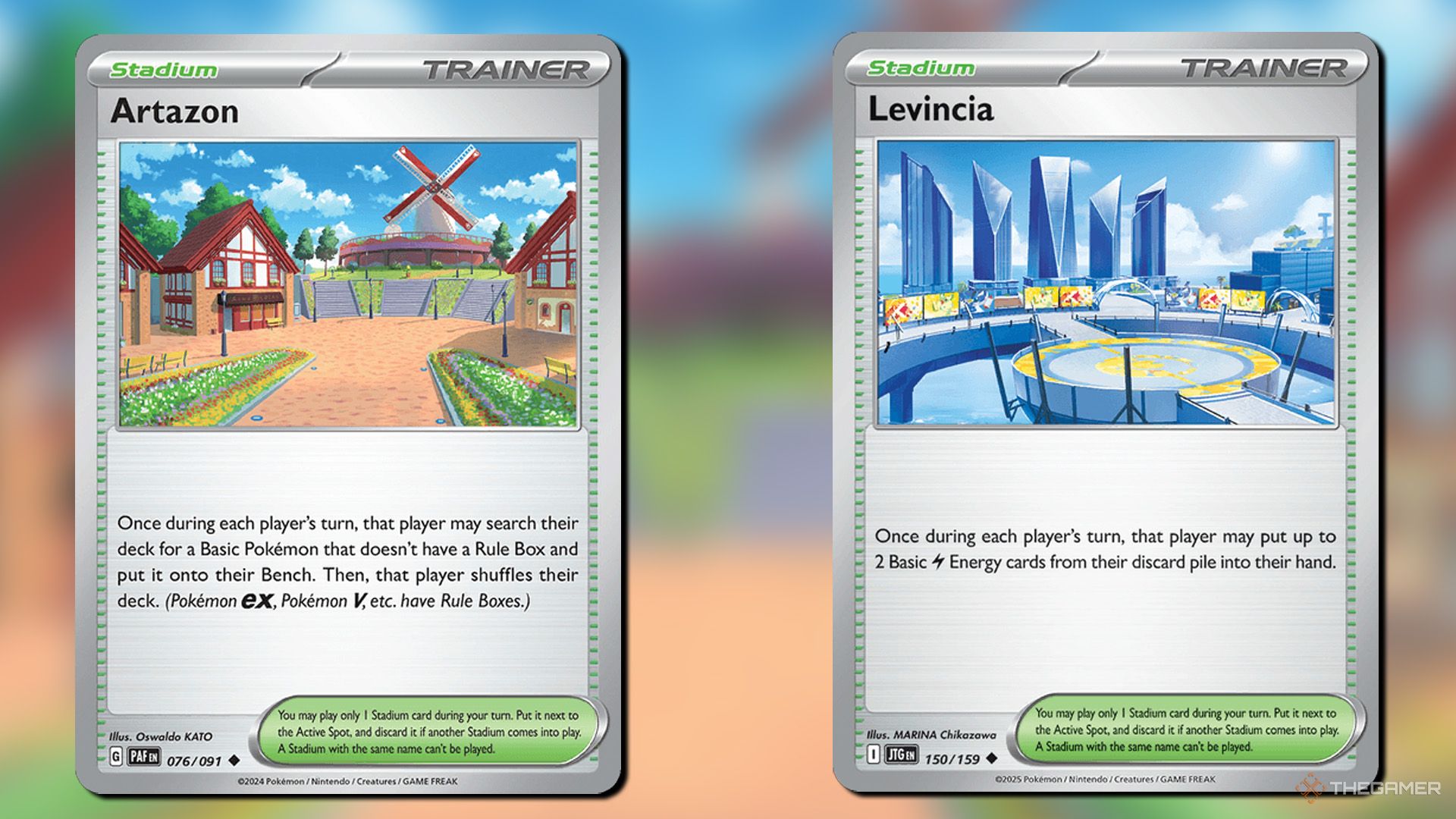 Artazon and Levincia cards from Pokemon TCG.