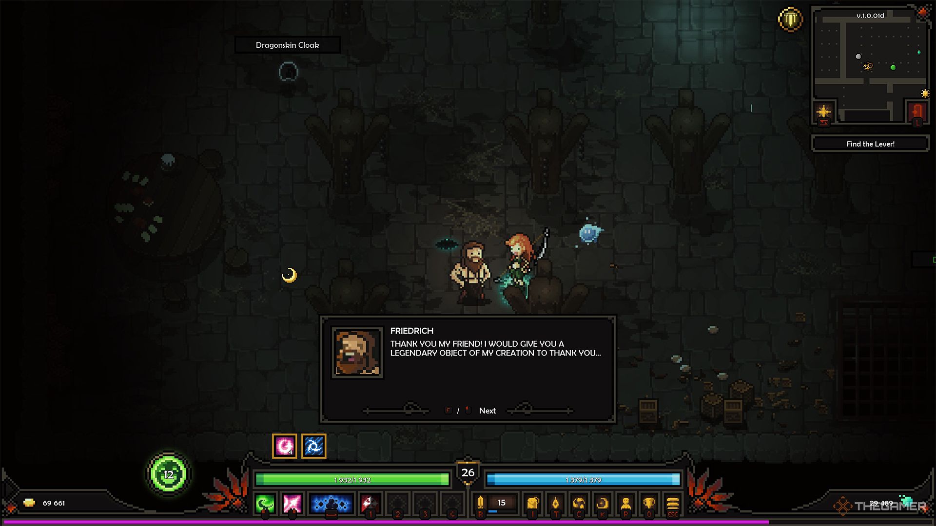 The Huntress rescuing the Blacksmith from a Breach in The Slormancer.