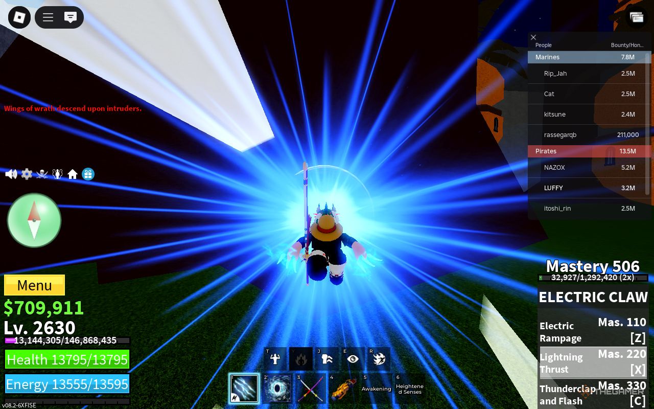 Using an Electric Claw move in Blox Fruits.