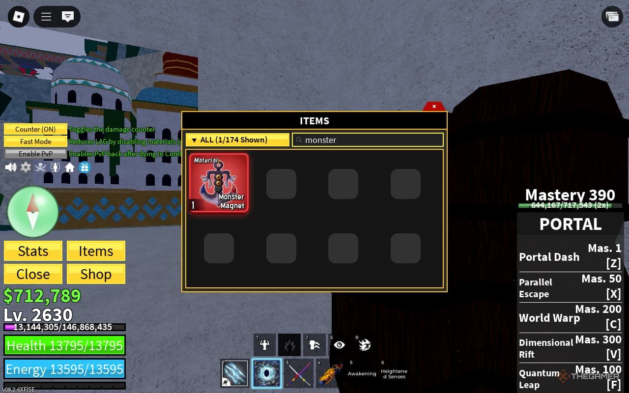 Monster Magnet in Items tab in Blox Fruits.