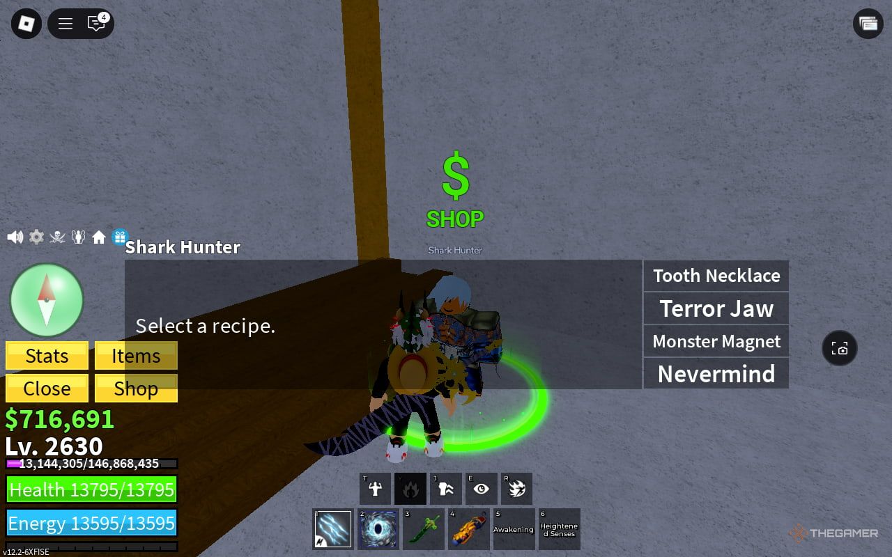 All crafting recipes available at Shark Hunter NPC in Blox Fruits.