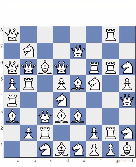 An overview of a chessboard that shows how each Chess Piece must be arranged to successfully solve the endgame Chess Puzzle in Destiny 2: Heresy.