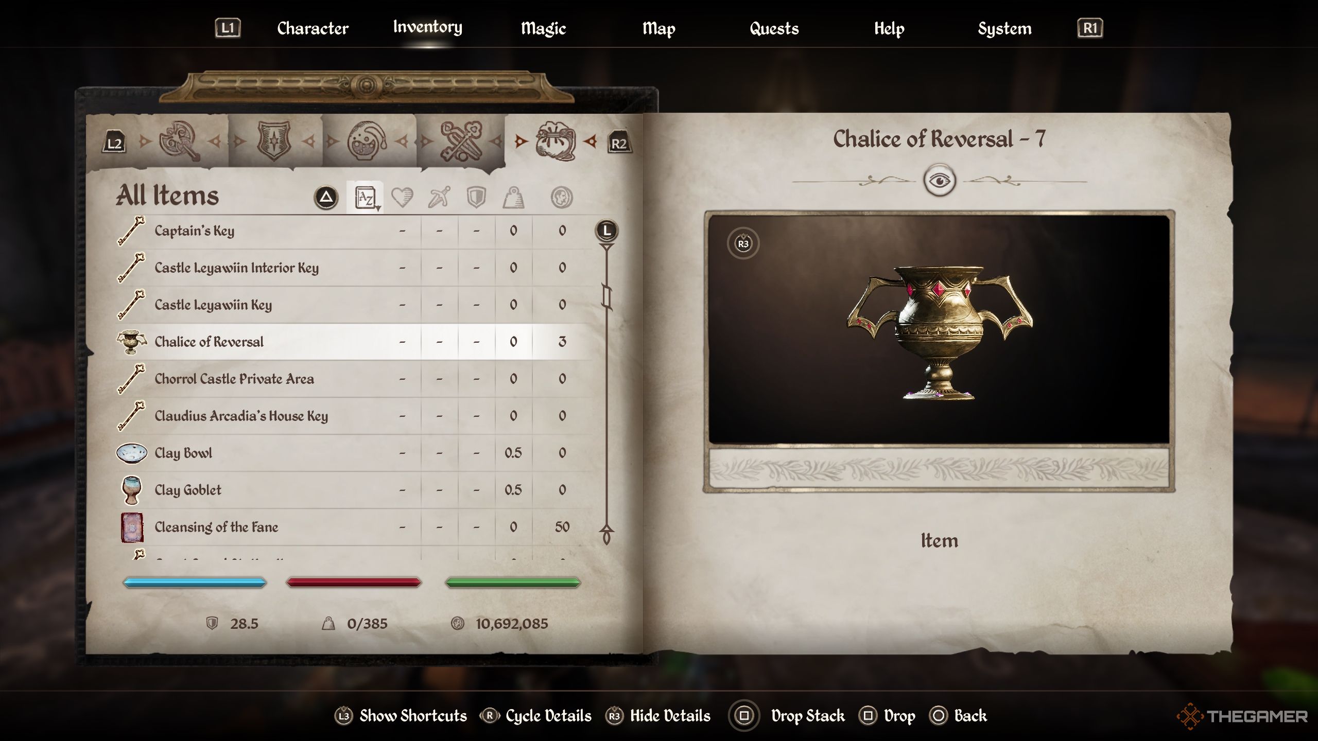 Chalice of Reversal item in inventory - Oblivion Remastered