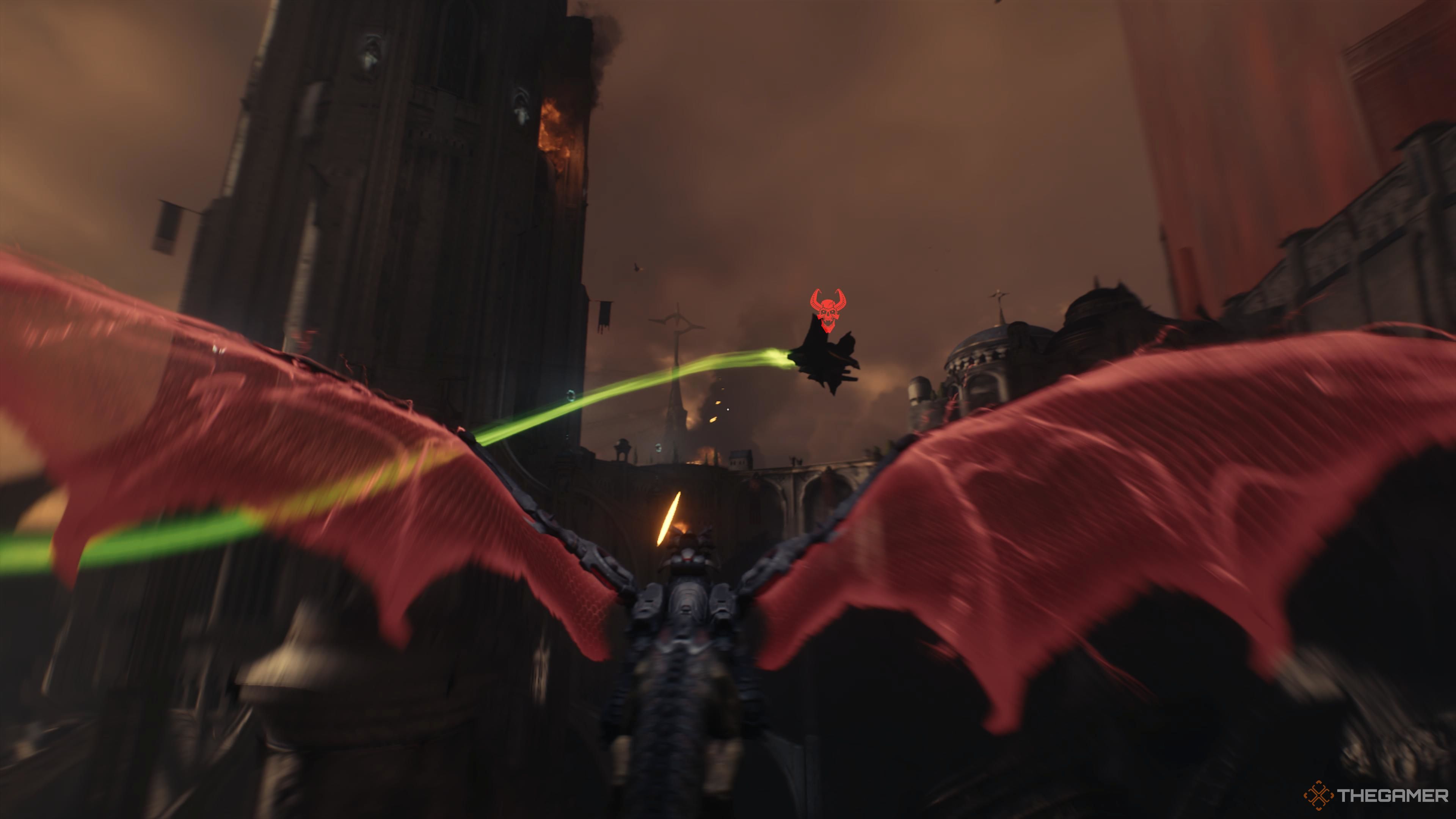 Chasing down the enemy flier in Doom The Dark Ages.