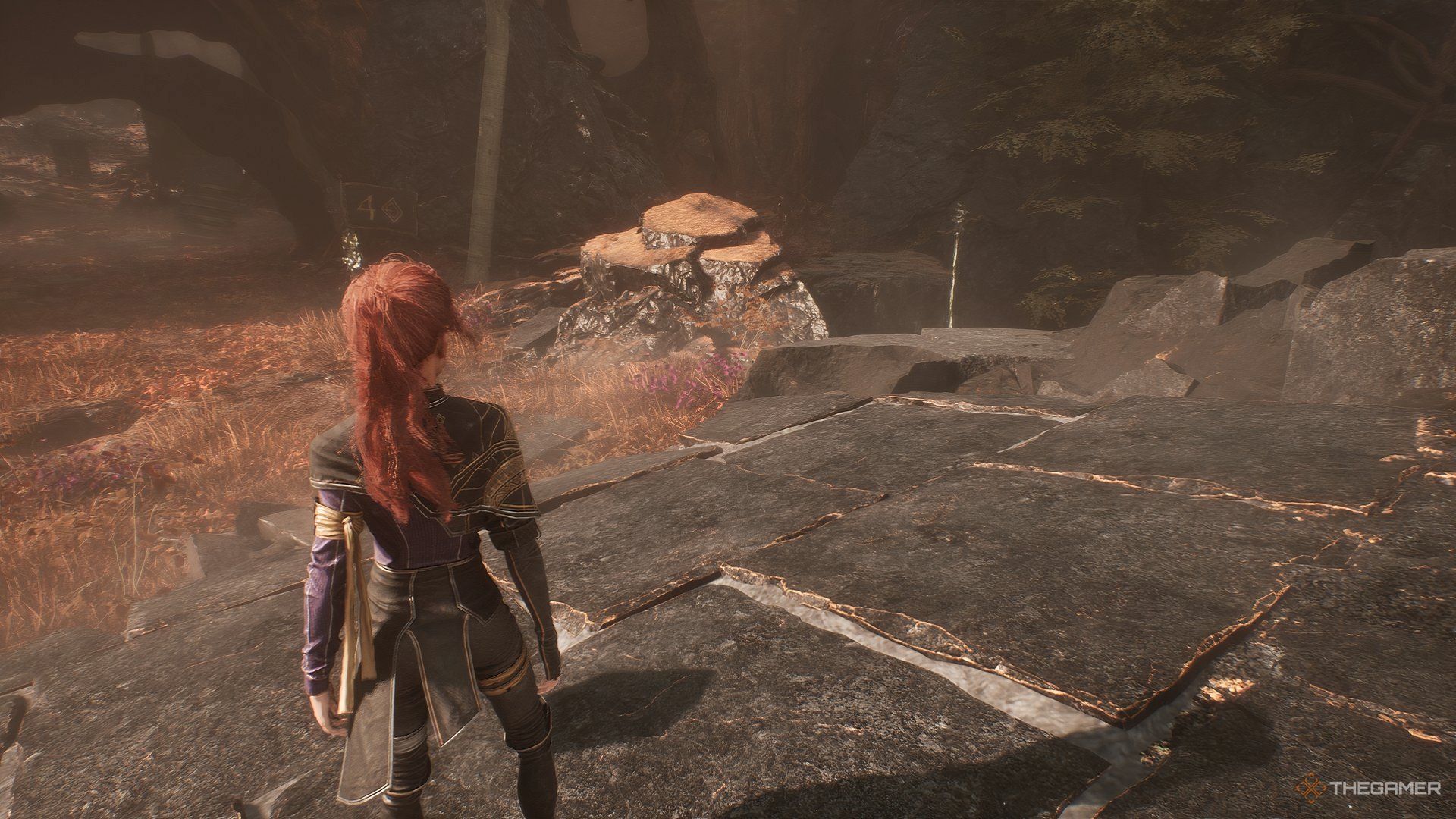 Maelle on a bridge looking a rope with an expedition point on her left in Clair Obscur Expedition 33. 