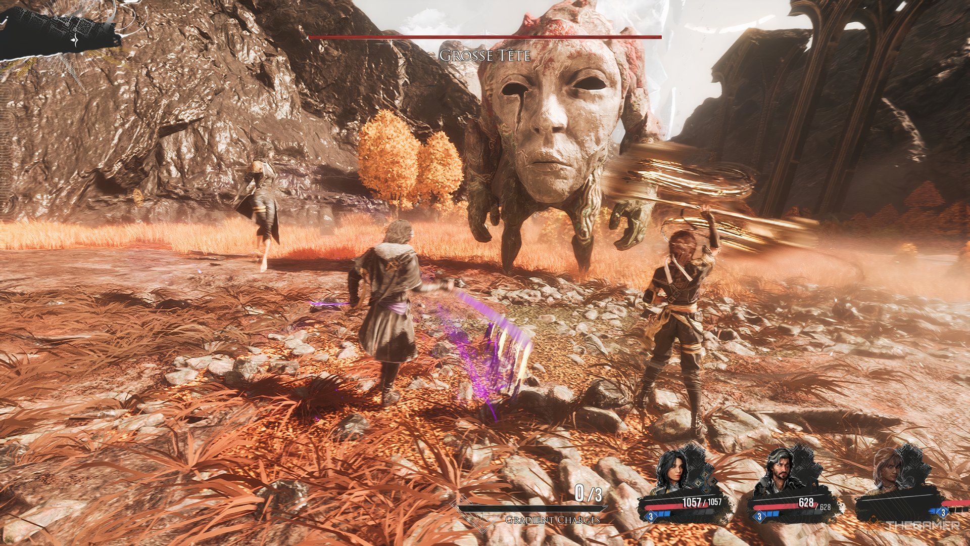 The battle about to start with Grosse Tete standing infront of the party in Clair Obscur Expedition 33.