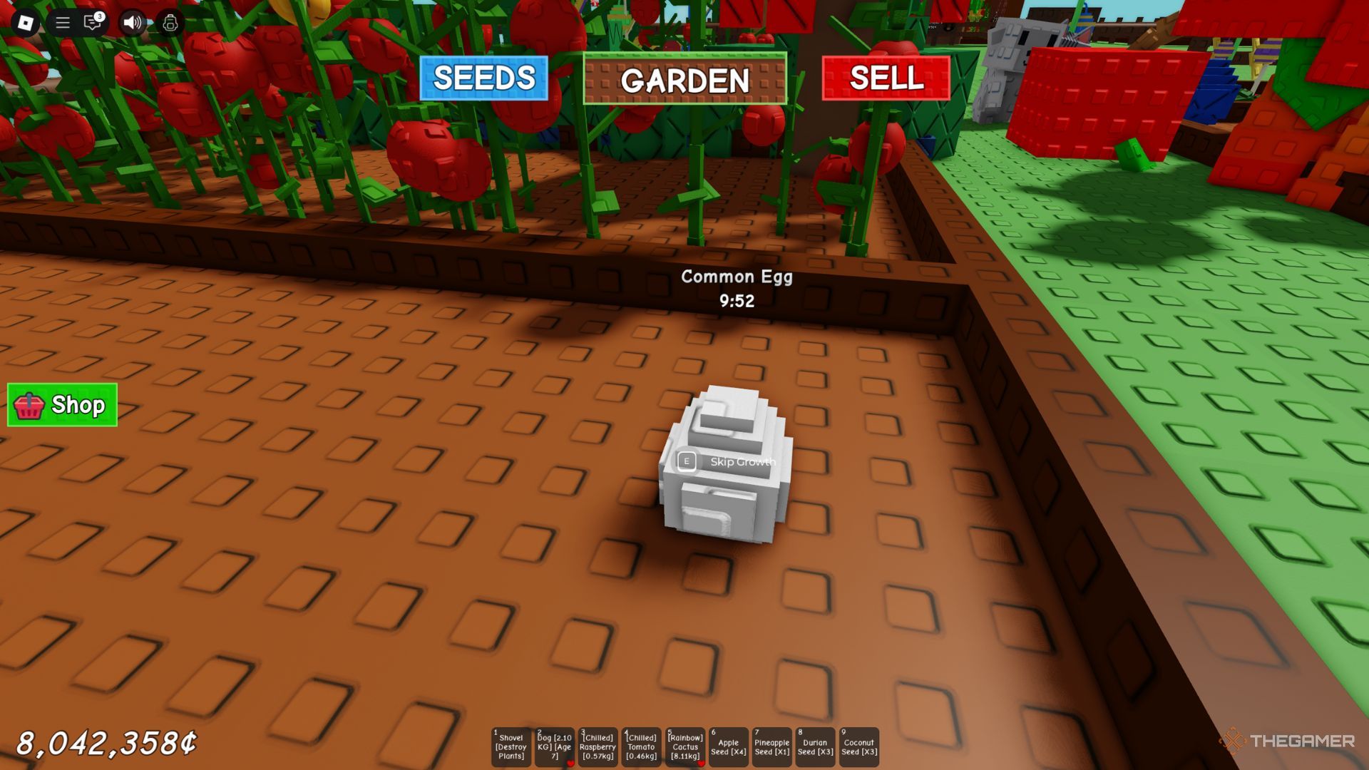 The player character shows a Common Egg on his garden in Grow A Garden.