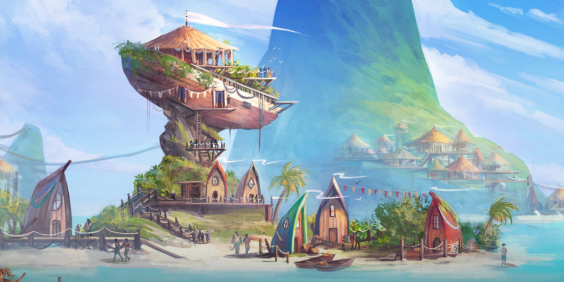 The artwork for the Seaborne community in Daggerheart, showcasting a pastoral seaside village.