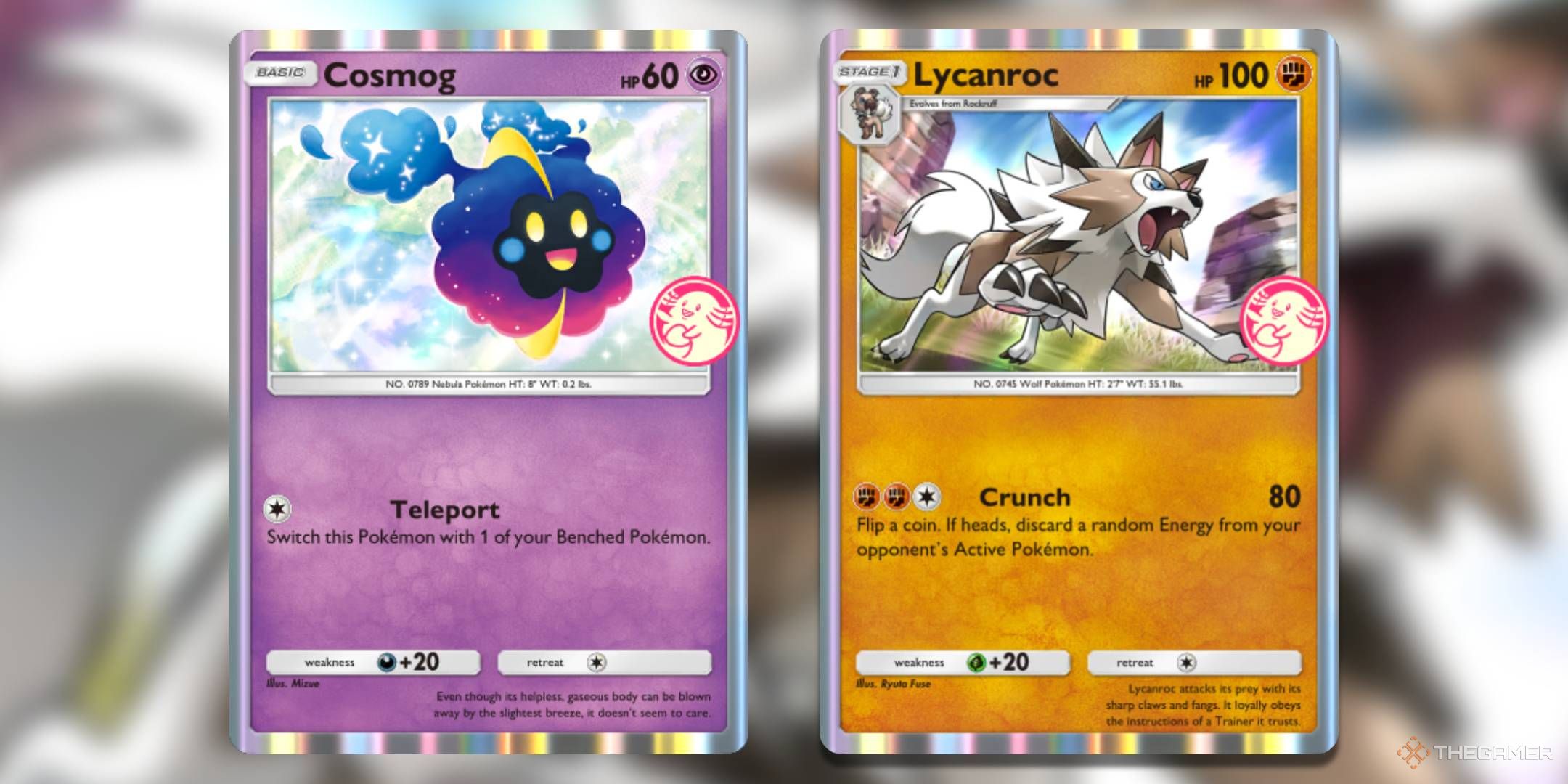 The Cosmog and Lycanroc Wonder Pick promos, from Pokemon TCG Pocket.