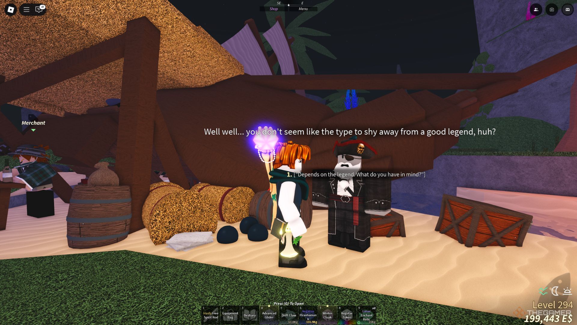 The player character shows the Dead Man Joe NPC on the Isle of New Beginning in Fisch.