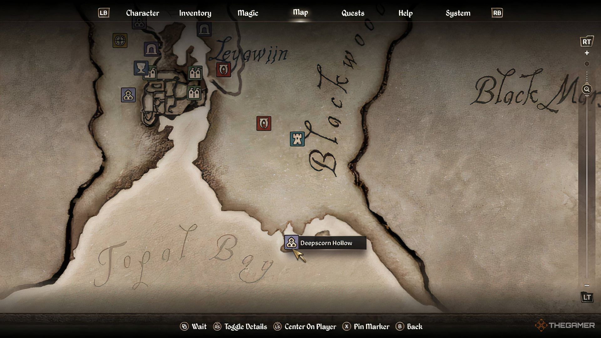 The Map UI showing the location of Deepscorn Hollow in the Elder Scrolls IV: Oblivion Remastered.