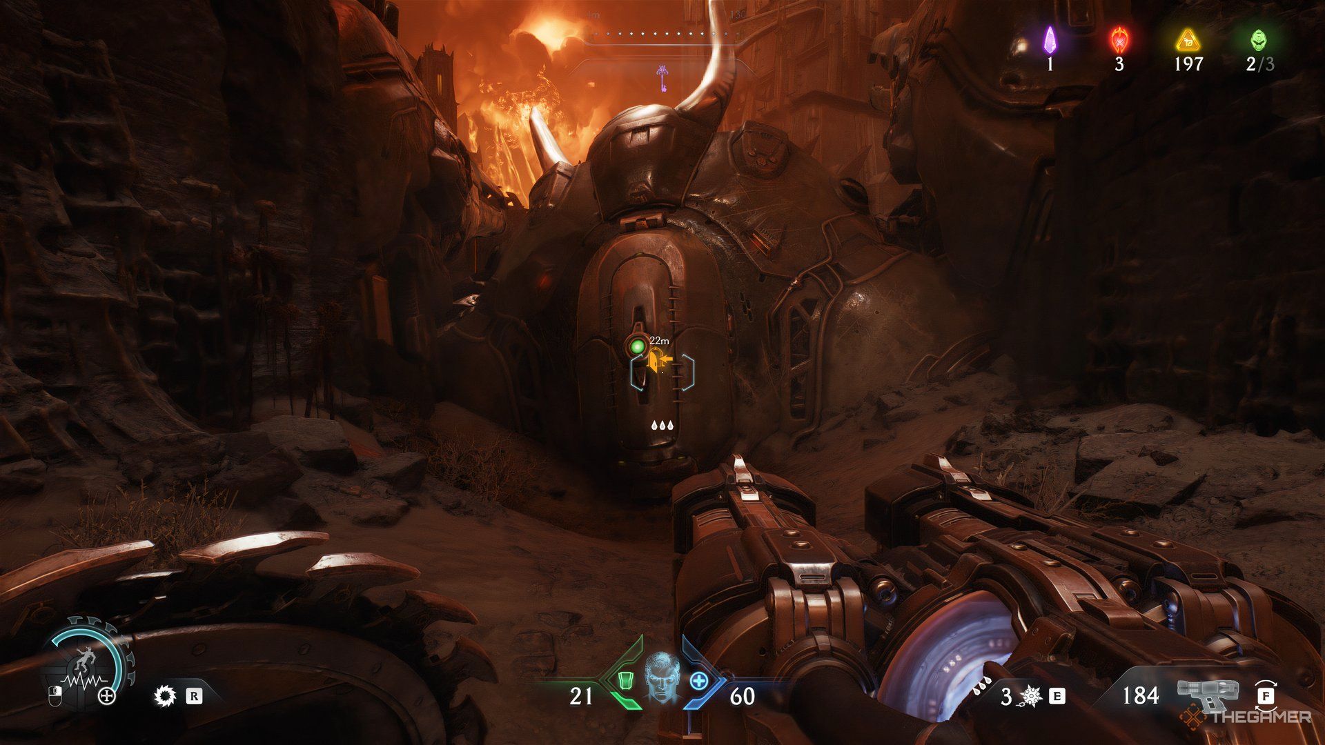 Doom Slayer about to exit tht level by entering the Atlan from behind in DOOM: The Dark Ages.