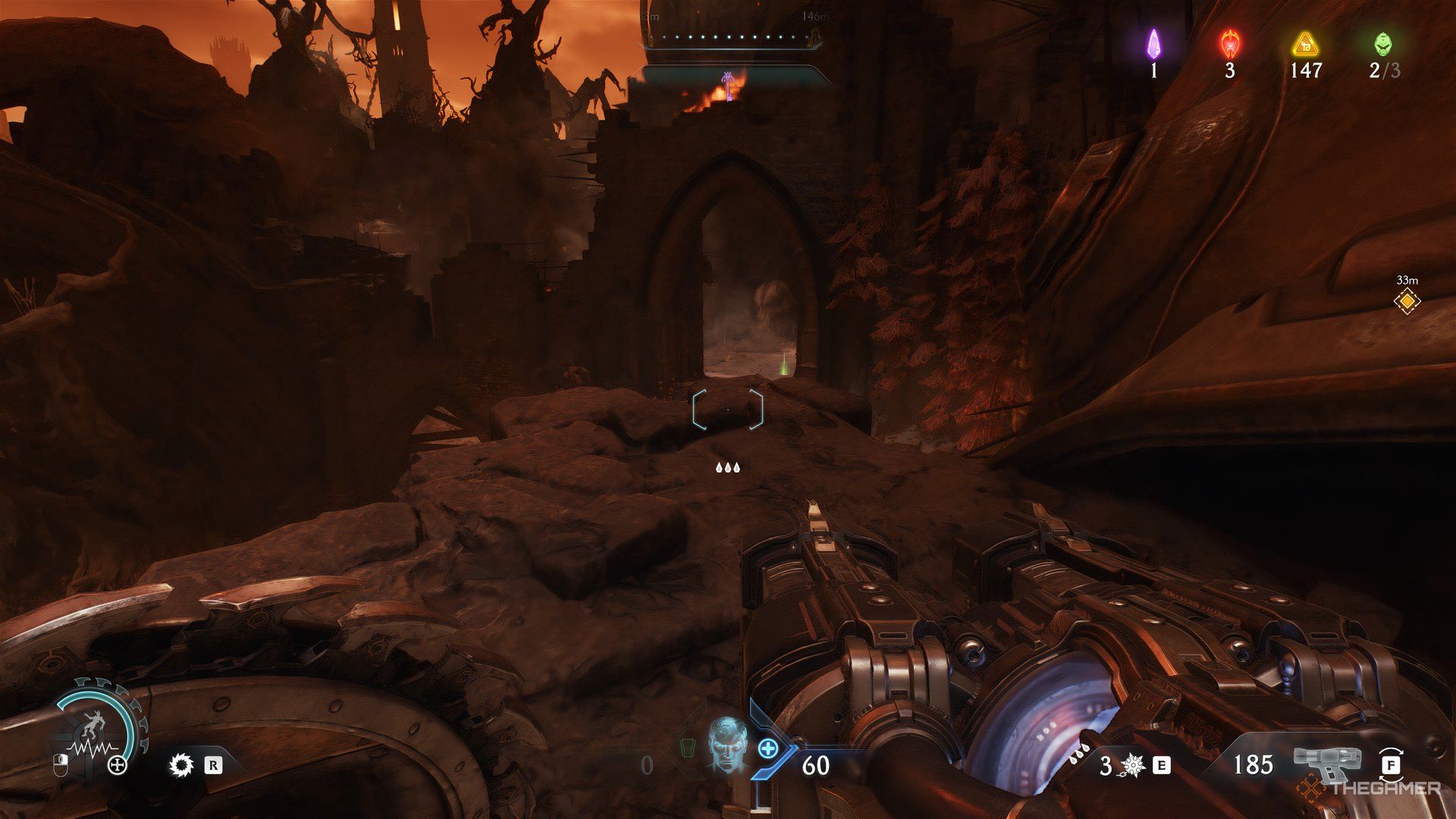 Doom Slayer standing on the Atlan beside its shoulder in DOOM: The Dark Ages. In front of the Doom Slayer is another opening.
