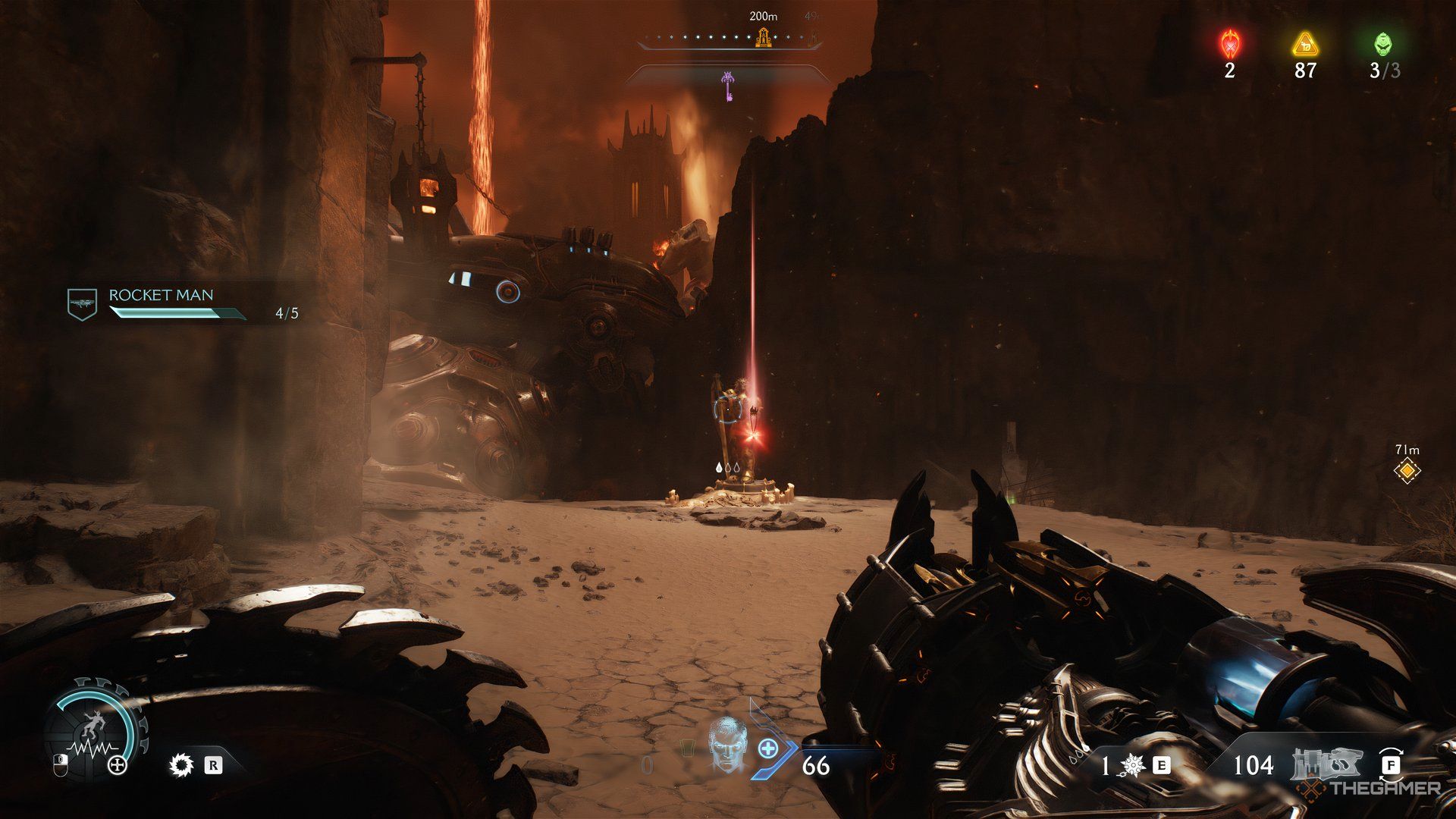 Doom Slayer with the last Ruby. Behind it is the the back side of the fallen Atlan in DOOM: The Dark Ages.