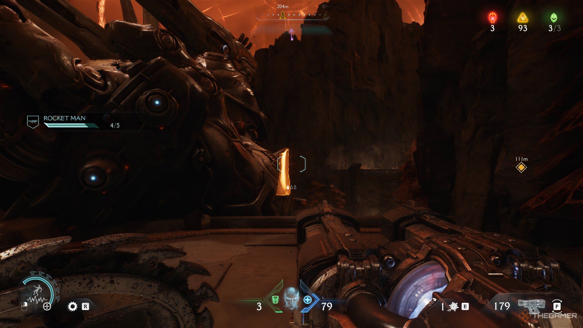 Doom Slayer looking at the last Codex collectiable in DOOM: The Dark Ages. Beside the Codex is the Atlan's arm.