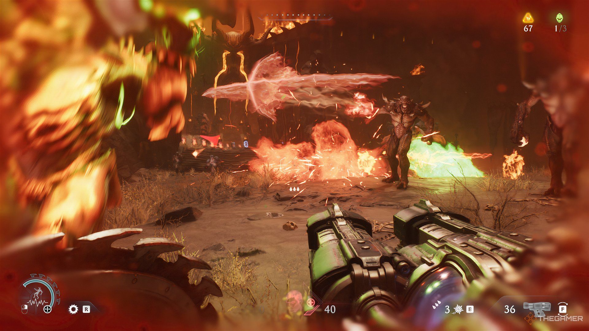 enemies attacking the DOOM Slayer with their fire blasts in DOOM: The Dark Ages.