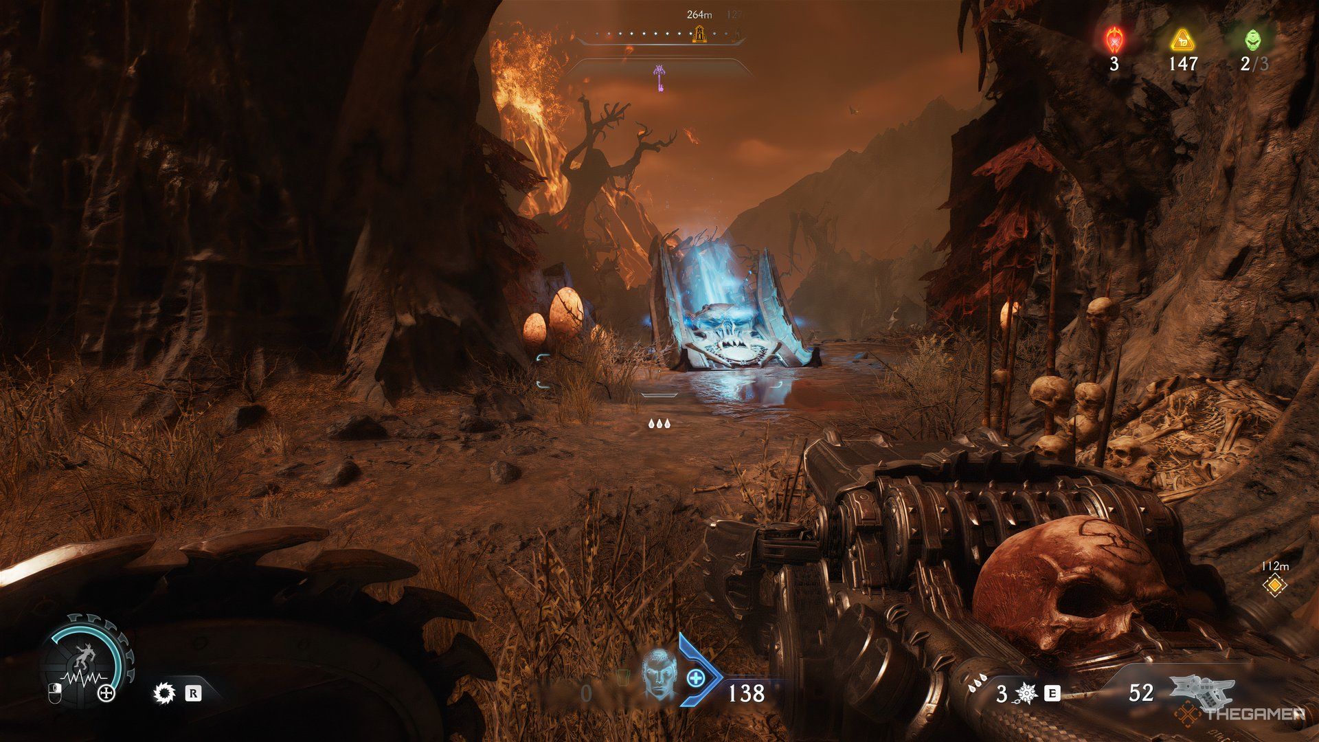Doom Slayer looking at a jump pad in DOOM: The Dark Ages.