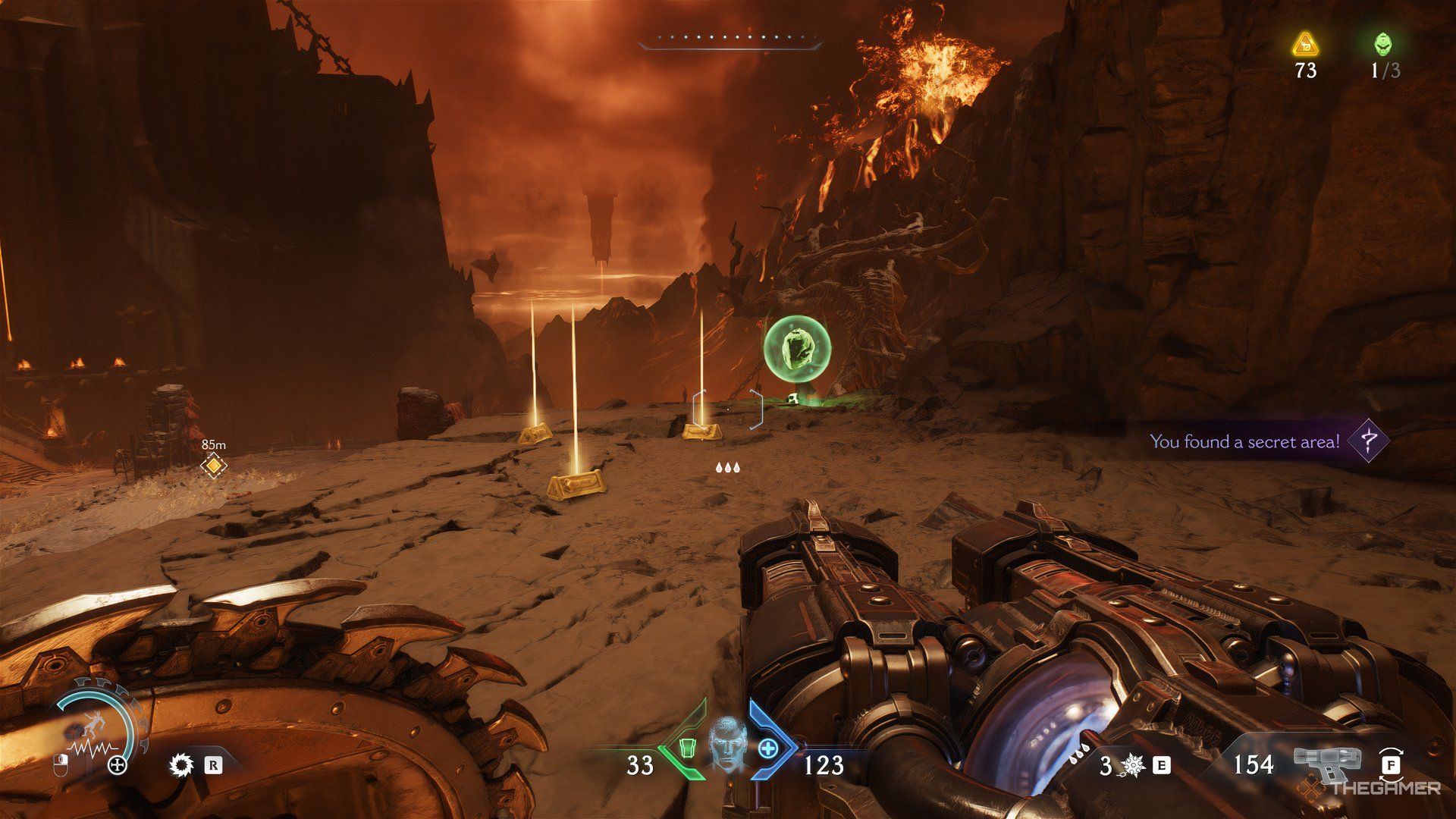 Doom Slayer looking at Life Sigil with Gold items on the ground in DOOM: The Dark Ages