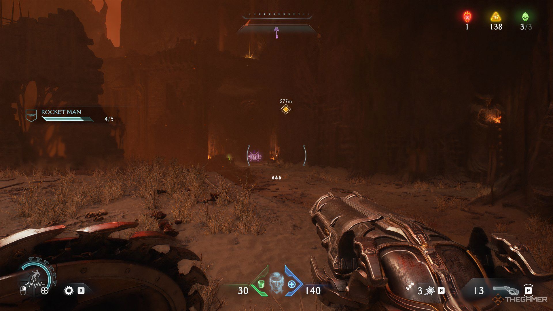 Doom Slayer walking towards a Secret Doo in the distance in DOOM: The Dark Ages.