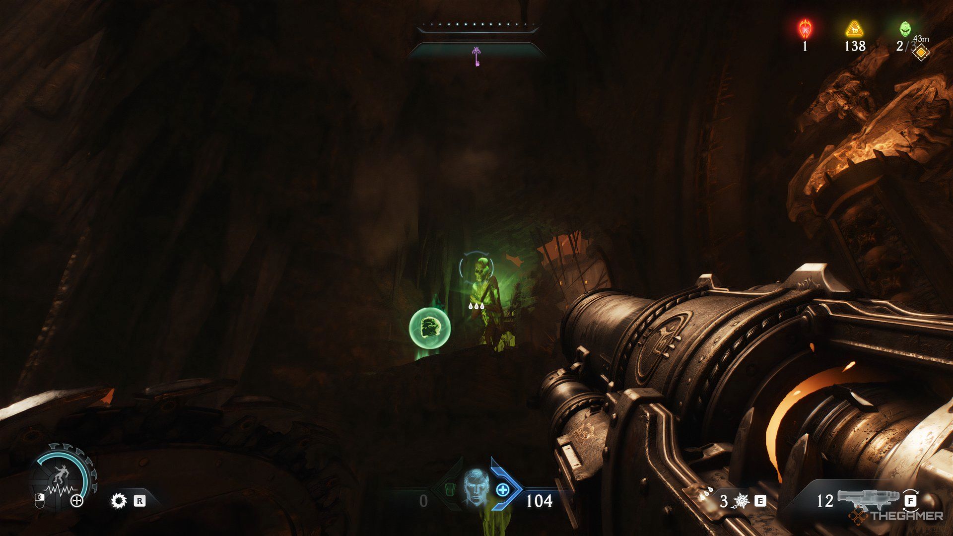 Doom Slayer about to get another Life Sigil with a green glow behind it in DOOM: The Dark Ages.
