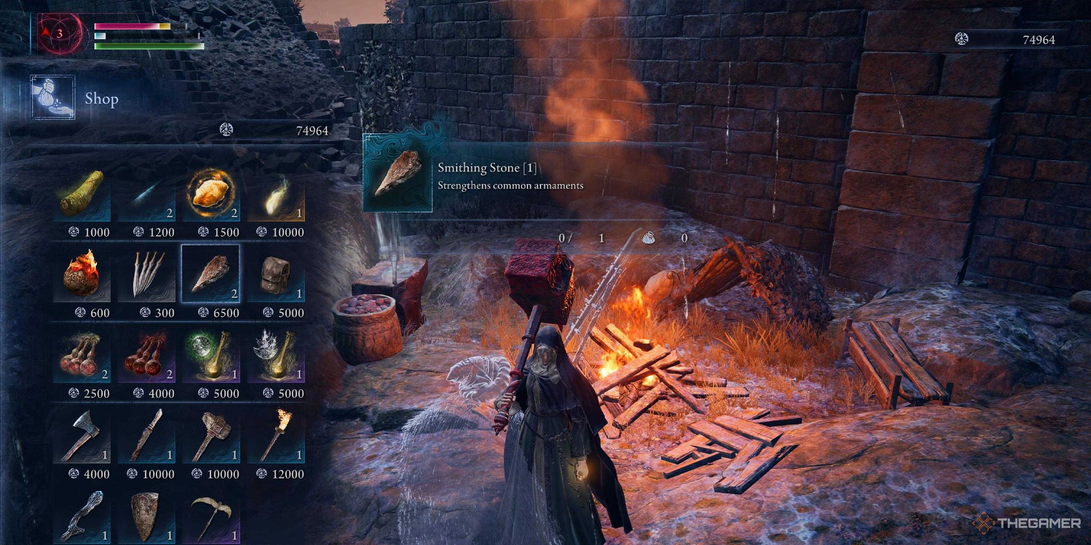 Elden Ring Nightreign player buying a Smithing Stone (1) from a merchant.